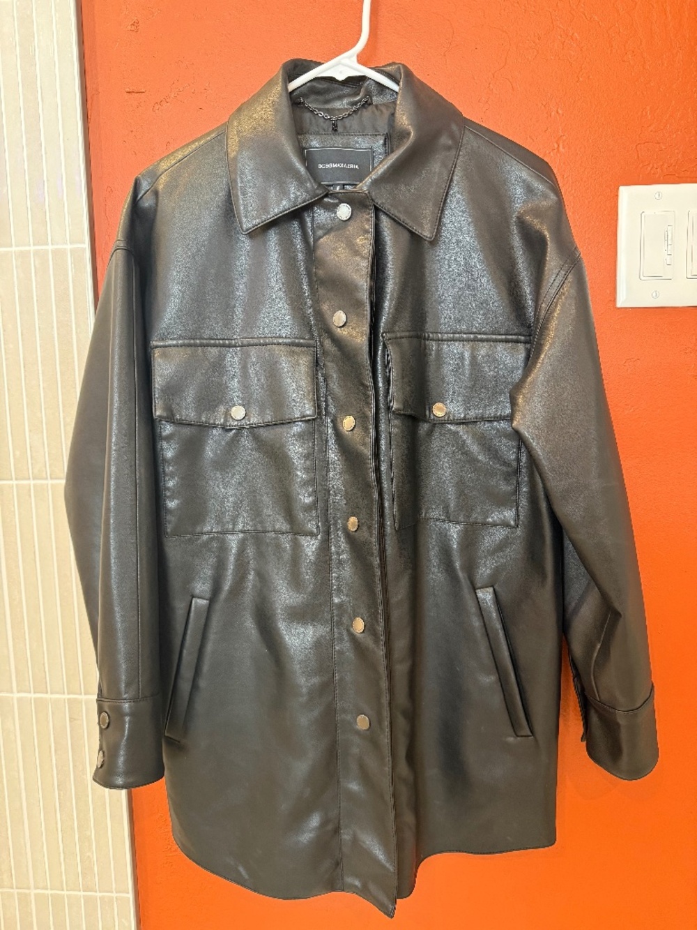 BCBGMaxAzria Black Vegan Leather Shirt Jacket